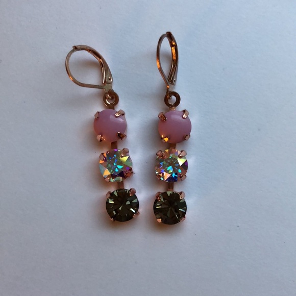 Pink + Black Diamond Crystal Drop Earrings